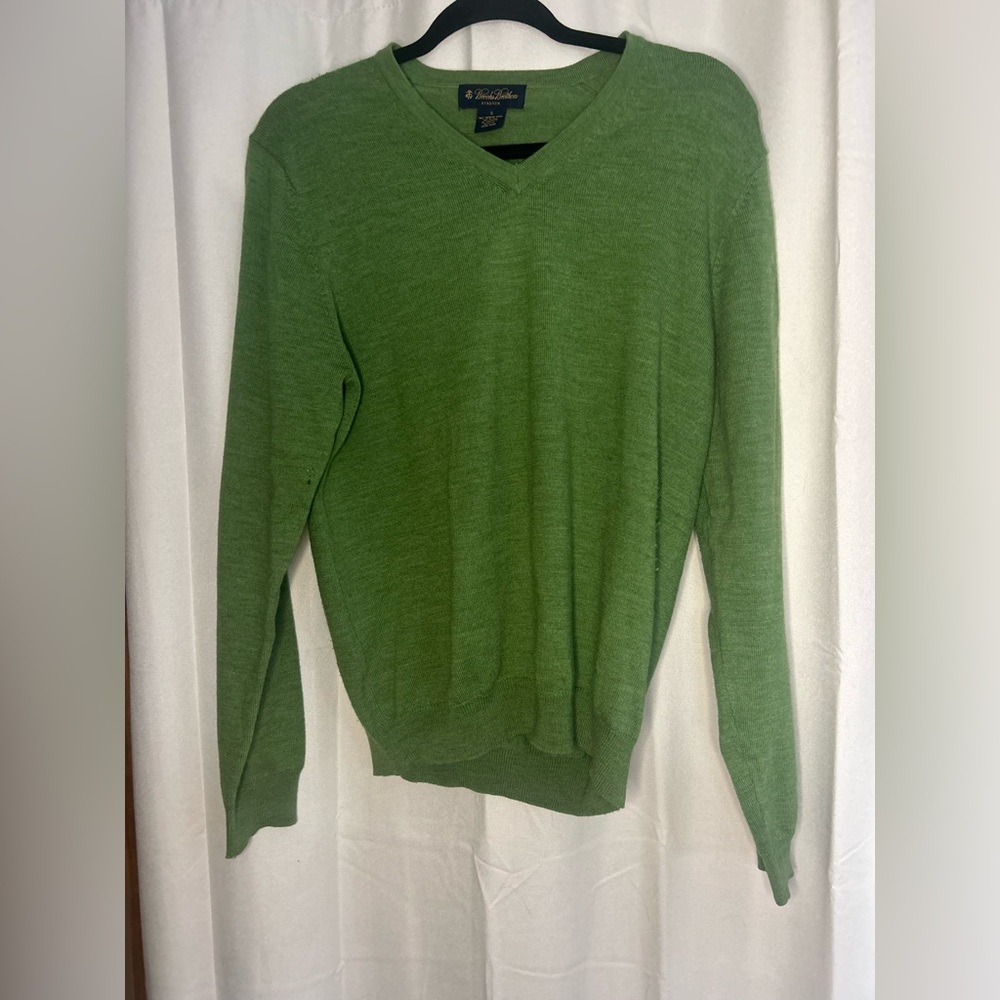Brooks Brothers Green‎ V-Neck Sweater Wool Preppy Academia Office Career